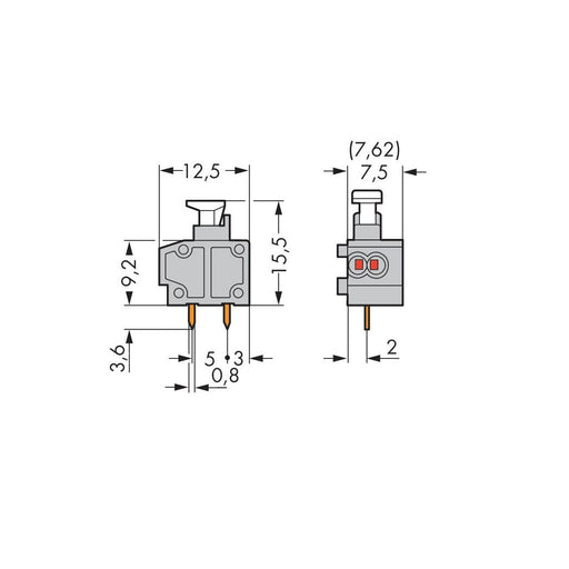 WAGO - Leiterplattenklemme 2LeiterLeiterplattenklemme 235-722/331-000 075 mm²dunkelgrau − 100 Stück