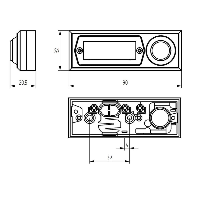 Grothe - Klingeldrücker Klingeltaster AP 1fach ETA 2121A 32x90x18mm, ws