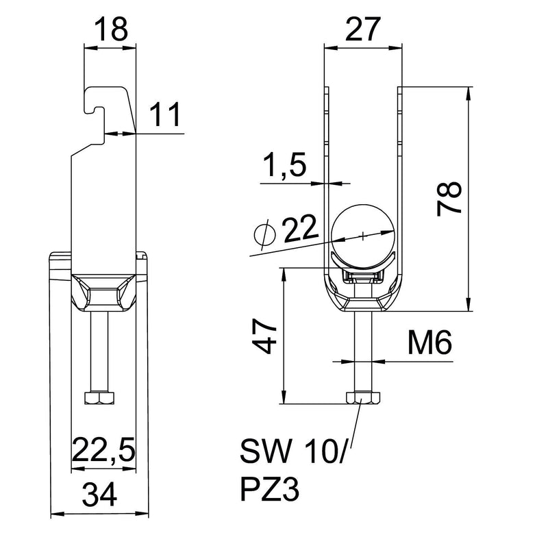 OBO Bettermann - Bügelschelle BS-U2-K-22 ALU 2-fach − 50 Stück