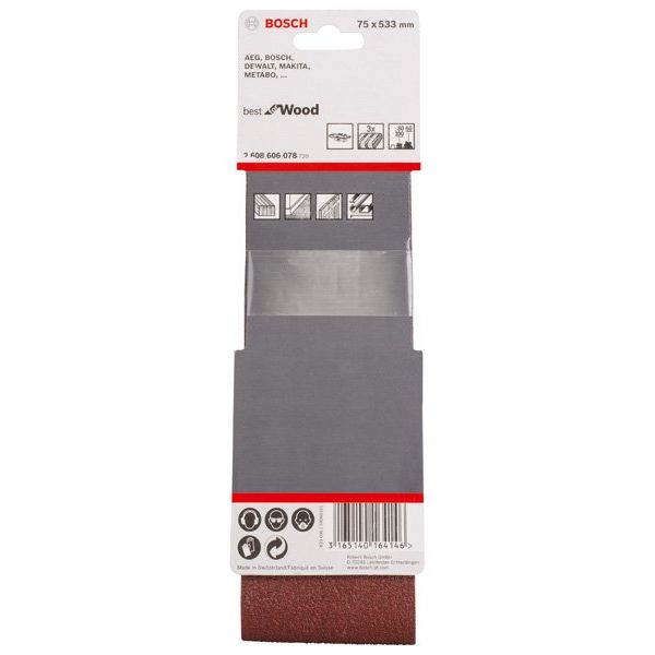 Bosch - Schleifpapierset PRO X440 Schleifband, 75 x 2608606078 533 mm G60 G80 G100