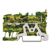 WAGO - Schutzleiter-Reihenklemme 2-Leiter/1-Pin-PE-Basiskl. 2222-1307 Drücker,2,5mm²,gnge − 100 Stück
