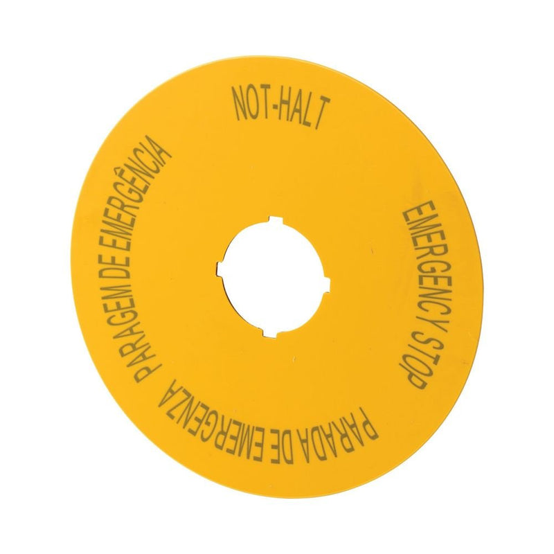 Eaton - Bezeichnungsschild für Befehlsgeräte Schild Not-Halt D=90mm ge. M22-XAK12 DE, EN, ES, PT − 10 Stück