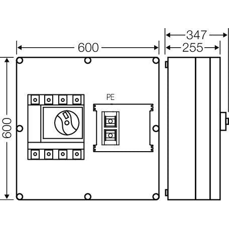 Hensel - Verteilerbaugruppe mit Leistungsschalter MiLasttrennschaltergehäuse Mi 7847 630 A, 4polig + PE
