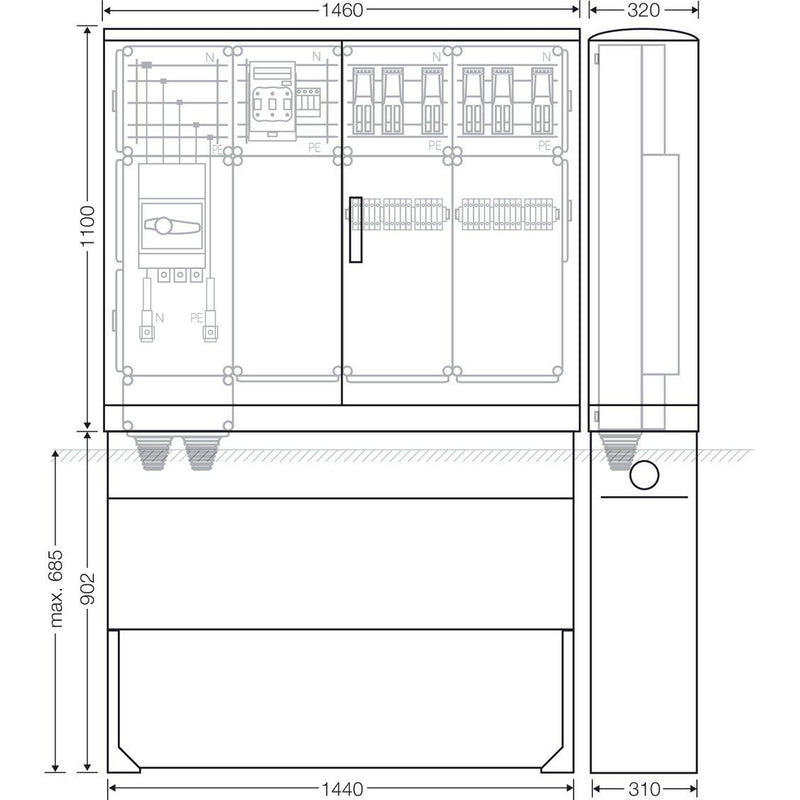 Hensel - Verteilerschrank für Energieversorgung Ladeverteiler Mi EV 44kW 6011 b. z. 6 Doppelladepu