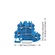 WAGO - Durchgangs-Reihenklemme Doppelstockklemme 2202-2209 Drücker,blau − 50 Stück