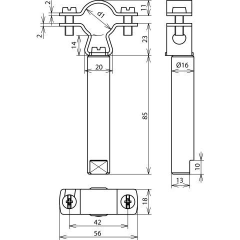 DEHN - Leitungshalter für Blitzschutz Leitungshalter LHZS2023KTD16L85V2A D 16mm L 85mm NIRO