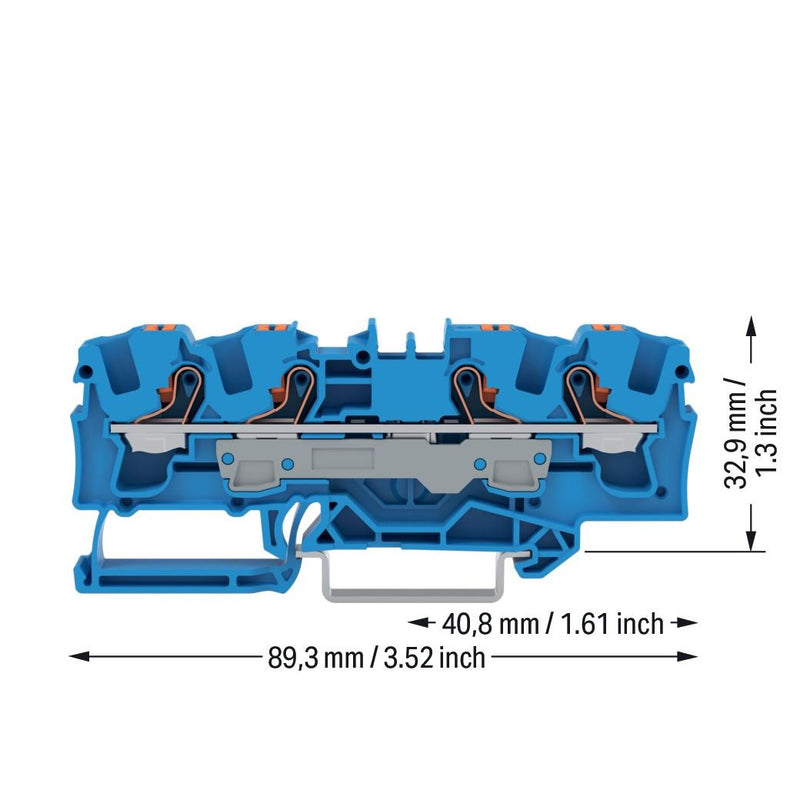 WAGO - Durchgangs-Reihenklemme 4-Leiter-Durchgangsklemme 2206-1404 Drücker,6qmm,blau − 25 Stück