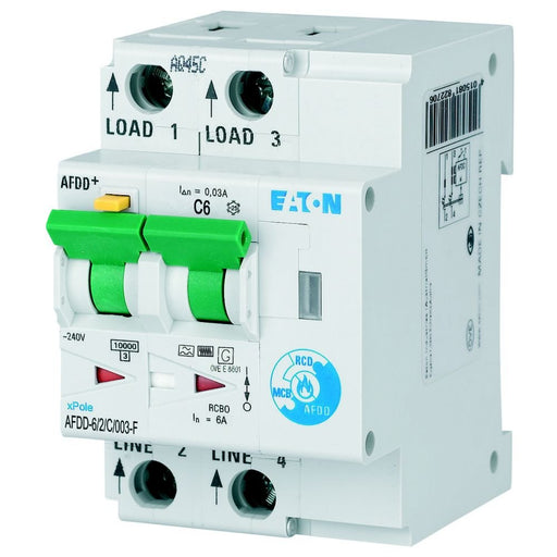 Eaton - Kombination FI-Schalter/Leitungsschutzschalter mit Zusatzeinrichtung Brandschutzschalter AFDD-6/2/C/003-F 2p, C6A, 30mA, TypF