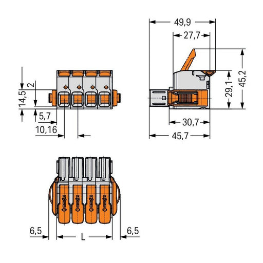 WAGO GmbH & Co. KG - Ein- und mehrpolige Klemmenleiste 1-Leiter-Federleiste Hebel 832-1105/037-000 Push-inCAGECLAMP,lgr − 10 Stück