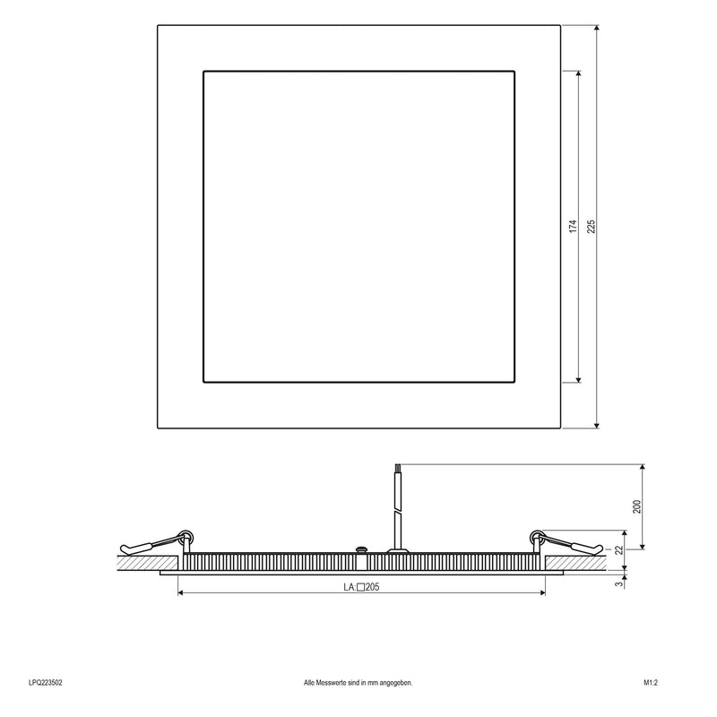 EVN Lichttechnik - Decken-/Wandleuchte LED Einbau Panel LPQ 223 502 21W 350mA Warmweiß