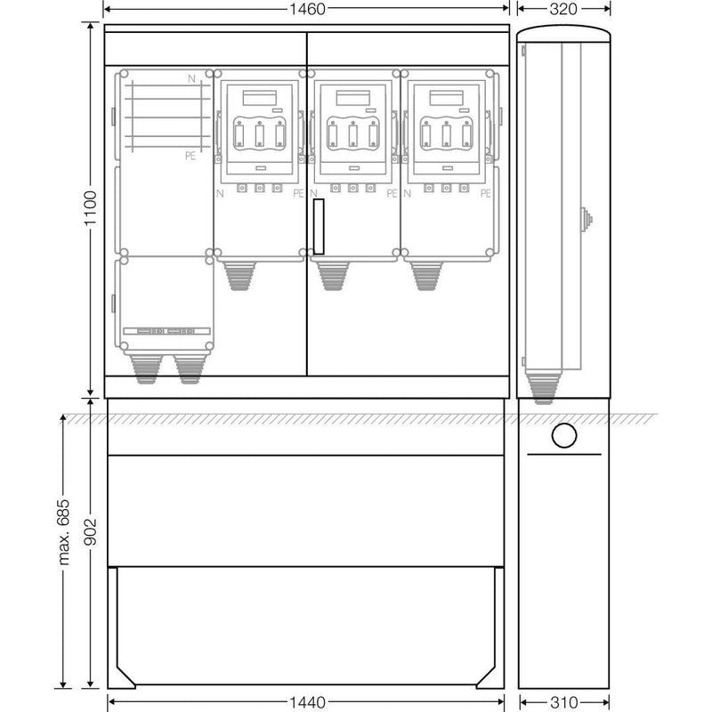 Hensel - Verteilerschrank für Energieversorgung Ladeverteiler Mi EV 140kW 3010 f.3 Abgänge a 140kW