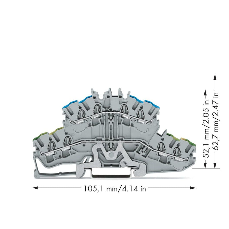 WAGO - Schutzleiter-Reihenklemme 4-Leiter-Doppelstockklemme 2002-2417 2,5mm²,grau − 50 Stück