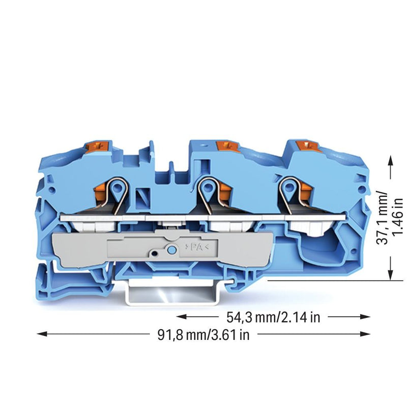 WAGO - Durchgangs-Reihenklemme 3-Leiter-Durchgangsklemme 2216-1304 16qmm, blau − 20 Stück