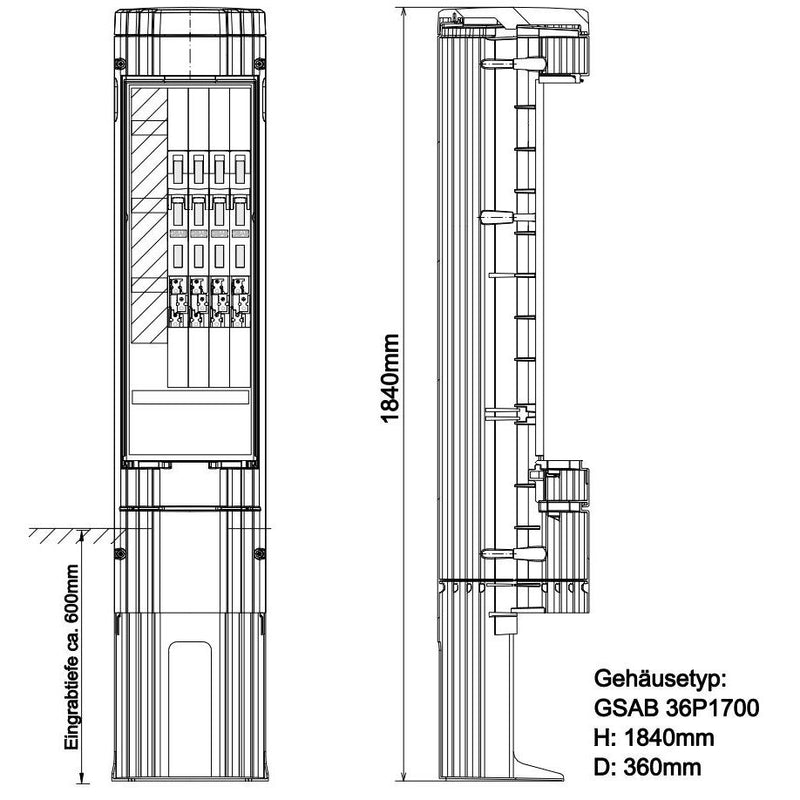 GSAB Elektrotechnik - Anschlussschrank Poller 36P1700K4LSL00 HxD: 1811x360