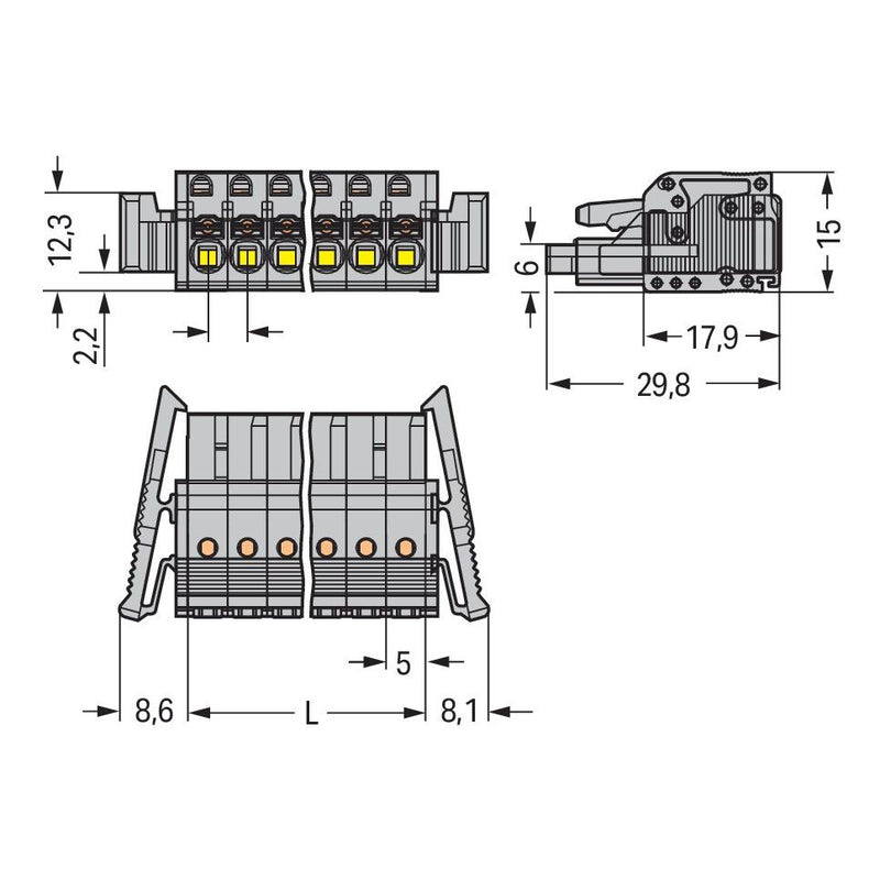 WAGO - Kabelsteckverbinder für Leiterplattensteckverbinder 1-Leiter-Federleiste 2231-115/037-000 Push-inCAGECLAMP,gr − 25 Stück