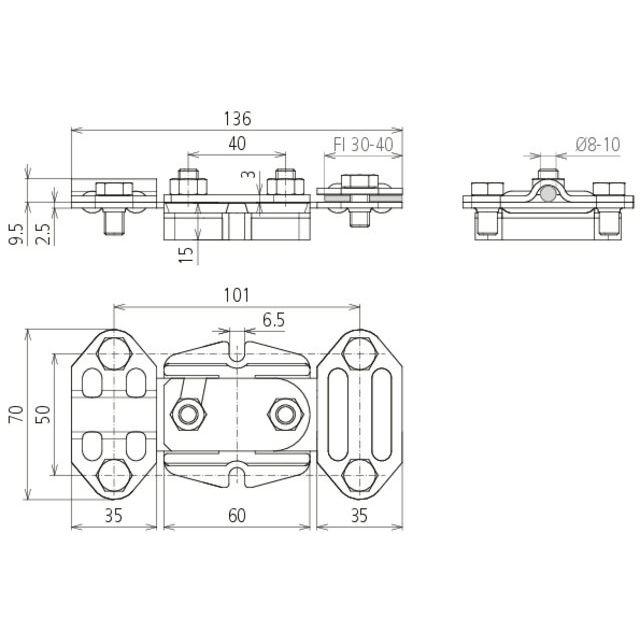 DEHN - Trennklemme für Blitzschutz FIX-Trennstelle 453 100 f. Rd 8-10mm Fl 30mm