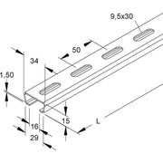 Niedax - Stiel/Profilschiene Ankerschiene 2975/2 FL − 2 Meter