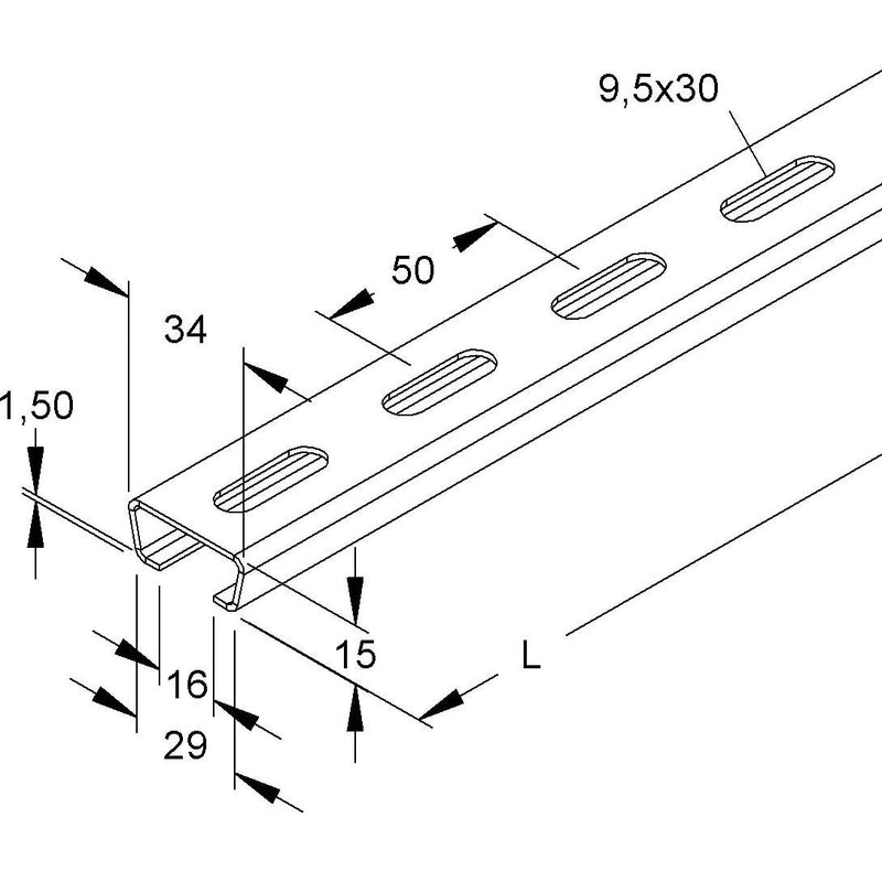 Niedax - Stiel/Profilschiene Ankerschiene 2975/2 FL − 2 Meter
