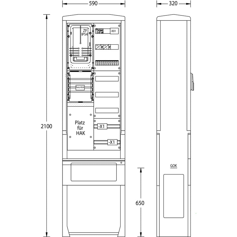 uesa - Zähler-Komplettschrank Straßenbeleuchtungssäule SB-S-4G ENSO AVACON 2100x590x320mm