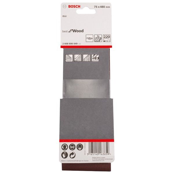 Bosch - Schleifpapier/Schleifvlies PRO X440 Schleifband, 75 x 2608606049 480 mm, G220, 3-tlg