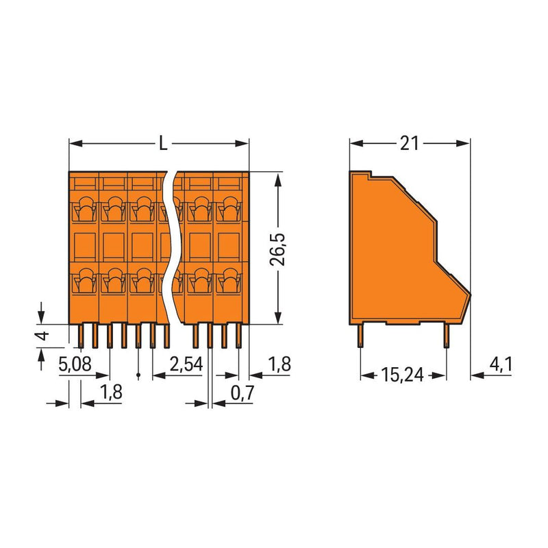 WAGO - Leiterplattenklemme DoppelstockLeiterplattenk. 736-404 2,5mm² − 84 Stück