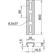 OBO Bettermann - Stiel/Profilschiene Profilschiene gelocht AML3518P0800FT SW 16,5mm 800x35x18 − 10 Stück