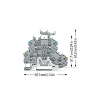 WAGO - Schutzleiter-Reihenklemme Doppelstockklemme 2000-2247 1mm²,grau − 50 Stück