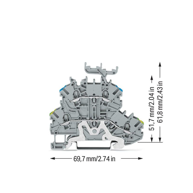 WAGO - Schutzleiter-Reihenklemme Doppelstockklemme 2000-2247 1mm²,grau − 50 Stück