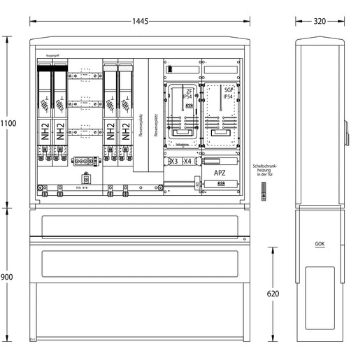 uesa - Zähler-Komplettschrank Zähleranschlußsäule WM-ZP-630A ENSO 1100x1445x320mm