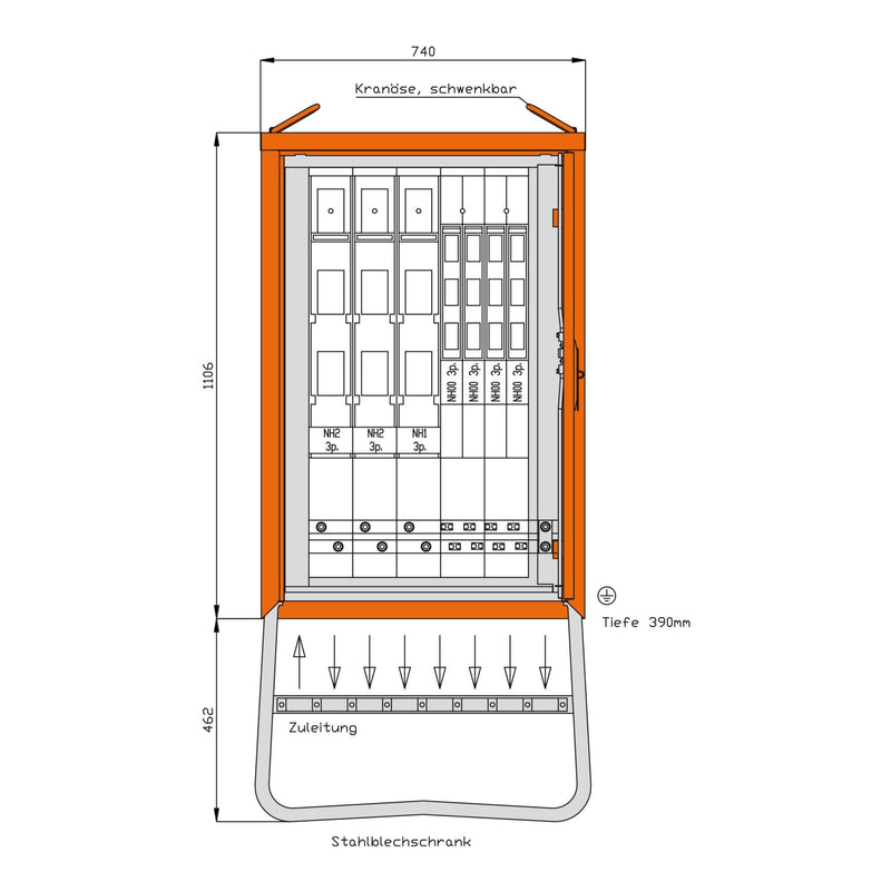 Walther Werke - Baustromverteiler Gruppenverteilerschrank WGV0082 277kVA, 6 NH-Abgänge