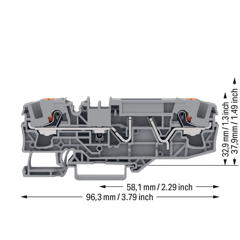 WAGO - Sicherungs-Reihenklemme 2-Leiter-Sicherungsklemme 2206-1681 grau − 25 Stück