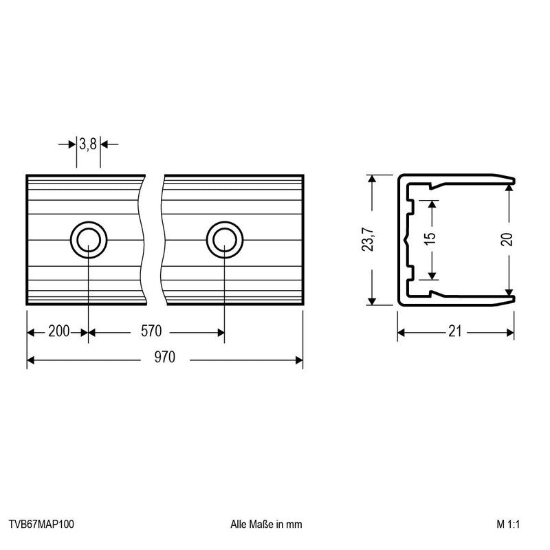 EVN Lichttechnik - Mechanisches Zubehör/Ersatzteile für Leuchten Alu-Profil TVB67MAP100 97cm