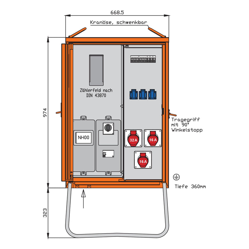Walther Werke - Baustromverteiler Anschlussverteilerschrank WAV0100BR1 22kVA m.Zählerplatz