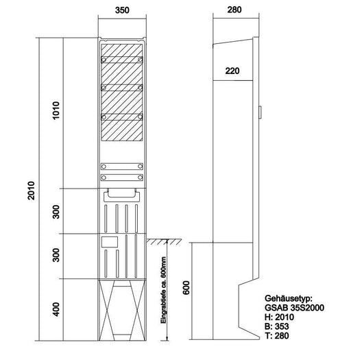 GSAB Elektrotechnik - Anschlussschrank Verteilersäule 35S2000K5FP 2010x350x280