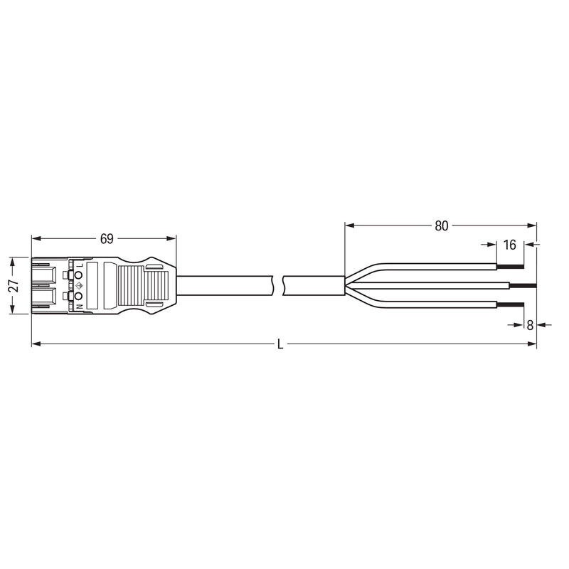 WAGO - Konfektionierte Leitung für steckbare Gebäudeinstallation konfekt. Anschlussleitung 771-9993/3206-301 Eca,Stecker