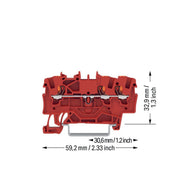 WAGO - Durchgangs-Reihenklemme 3-Leiter-Durchgangsklemme 2201-1303 Drücker,1,5 mm², rot − 100 Stück