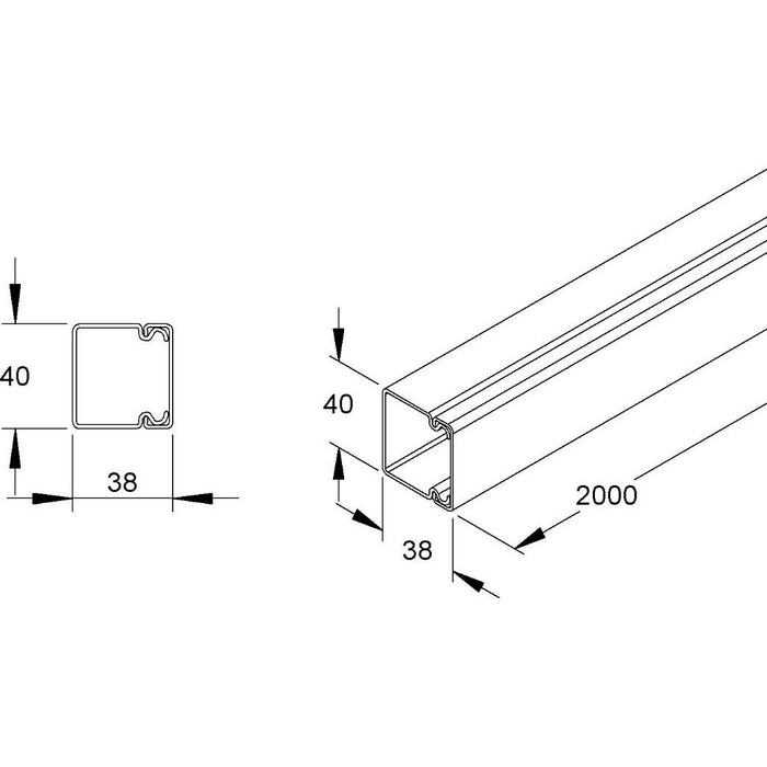 HKL - Leitungsführungskanal Kanal rws HKL4040.3 40x40 RAL9010 − 2 Meter
