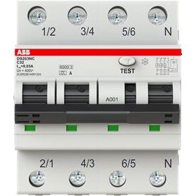 ABB Stotz S&J - Kombination FI-Schalter/Leitungsschutzschalter FI/LS-Schalter DS203NC C32 A30 6kA, 3P+N, Typ A
