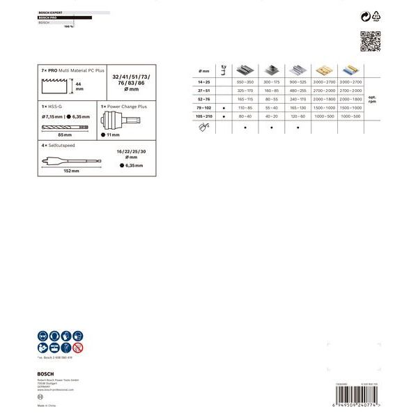 Bosch Power Tools - Werkzeugset PRO Multi Material PC Plus 2608594433VE(13) Lochsägen Set 22-86  − 1 Packung