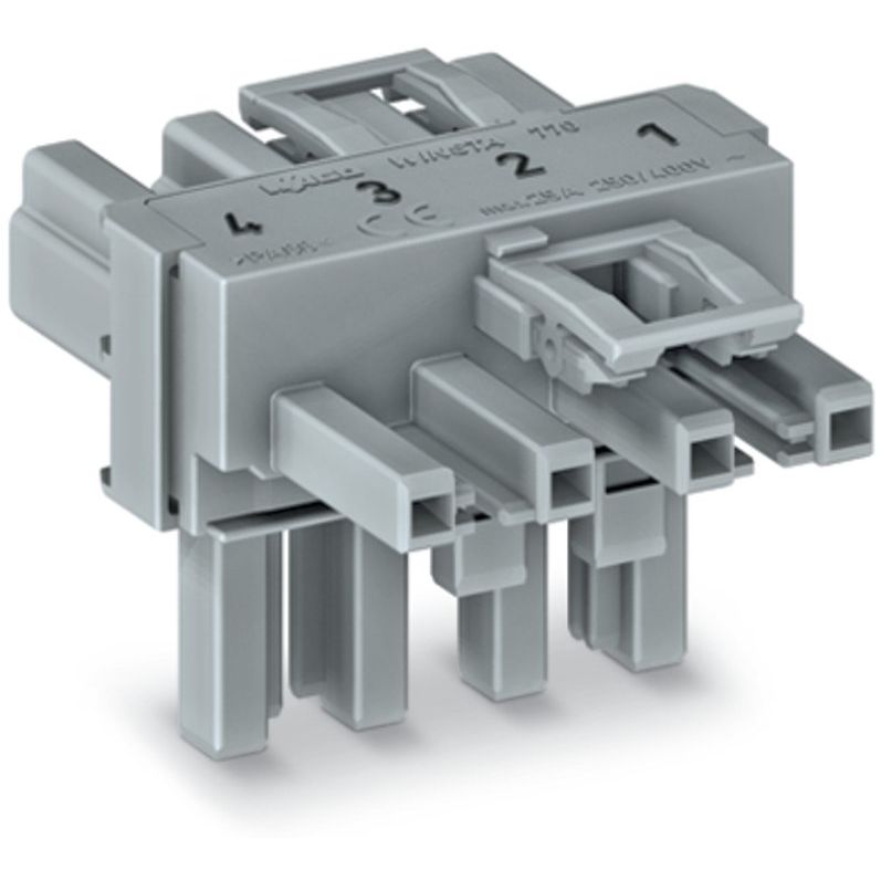 WAGO - Kompaktverteiler für steckbare Gebäudeinstallation T-Verteiler 4-polig 770-1631 Kod. B,grau − 50 Stück