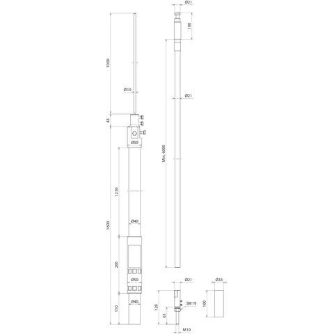 DEHN - Fangeinrichtung für Blitzschutz HVI light plus m.Stützrohr HVI LI PL L6M#819673 D40mm, L2600mm