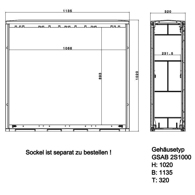 GSAB Elektrotechnik - Gehäuse/Schaltschrank (leer) Normkabelverteilerschrank 2S1000PIMC HxBxT:1000x1135x320