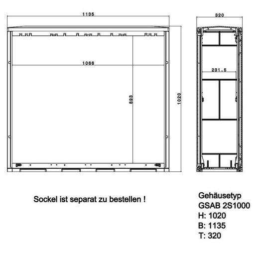 GSAB Elektrotechnik - Gehäuse/Schaltschrank (leer) Normkabelverteilerschrank 2S1000PIMC HxBxT:1000x1135x320