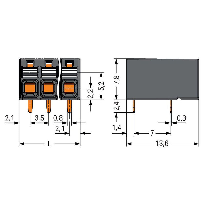 WAGO GmbH & Co. KG - Leiterplattenklemme THR-Leiterplattenklemme 2086-1232 Drücker,1,5mm²,sw − 72 Stück