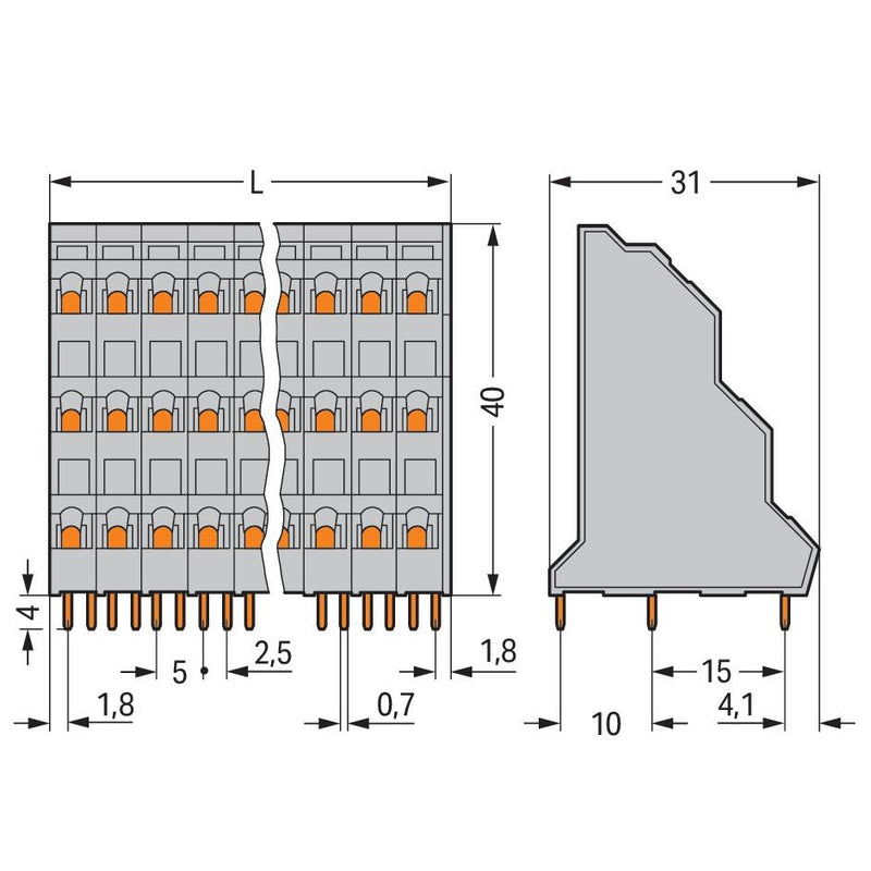 WAGO - Leiterplattenklemme Dreistock-Leiterplattenkl. 737-206 2,5mm² − 32 Stück
