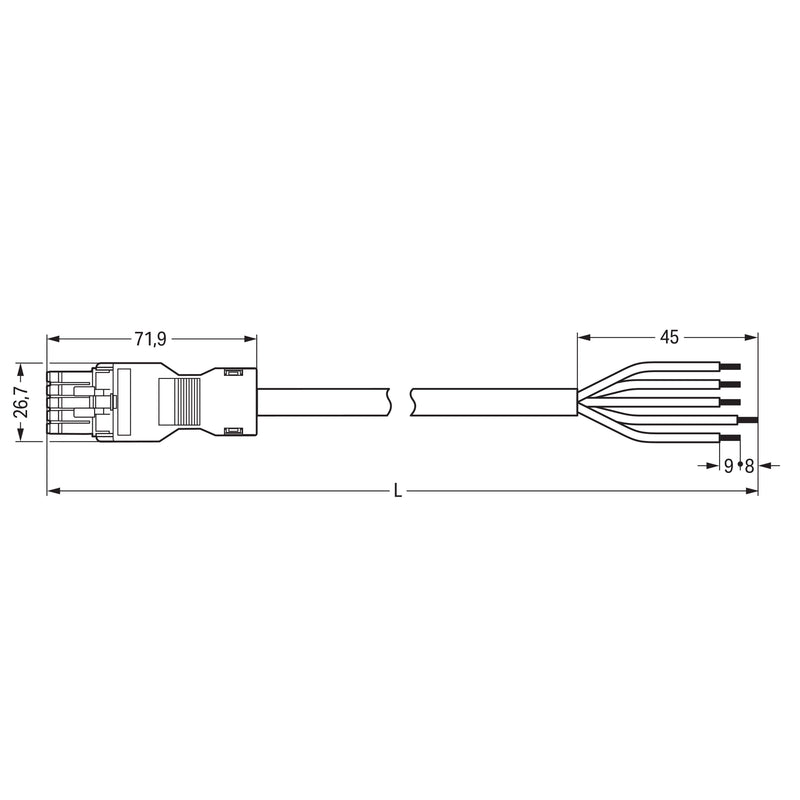 WAGO - Konfektionierte Leitung für steckbare Gebäudeinstallation konfekt. Anschlussleitung 891-8995/106-402 Eca,Buchse