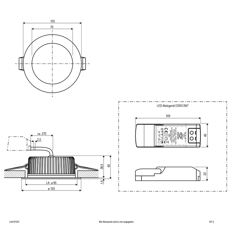 EVN Lichttechnik - Downlight/Strahler/Flutlicht LED-Deckeneinbauleuchte L44101301 chr/sat 6000K 350mA IP44