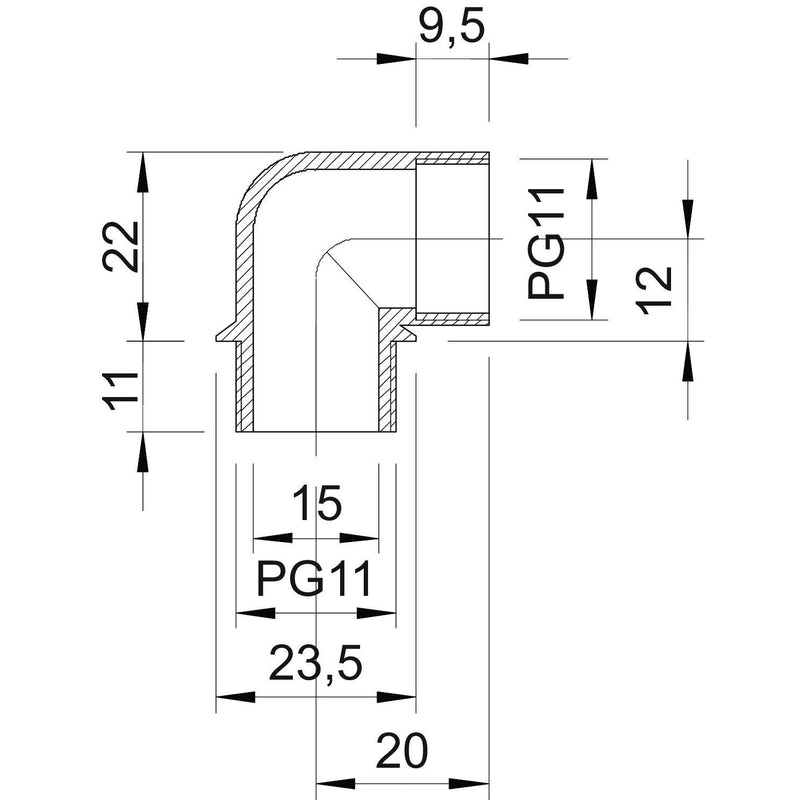 OBO Bettermann - Befestigungswinkel für Schlauchverschraubungen Winkelstutzen 107 W PG11 PA 90 Grad,Iso,lgr − 10 Stück
