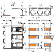 WAGO - Ein- und mehrpolige Klemmenleiste SMD-Leiterplattenklemme 2061-603/998-404 Drücker,1,5 mm²,weiß − 4050 Stück