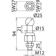 DEHN - Festpunkt für EuK-Vorrichtung Kugelfestpunkt KFP 25 M12 25 SSM D25mm gerade